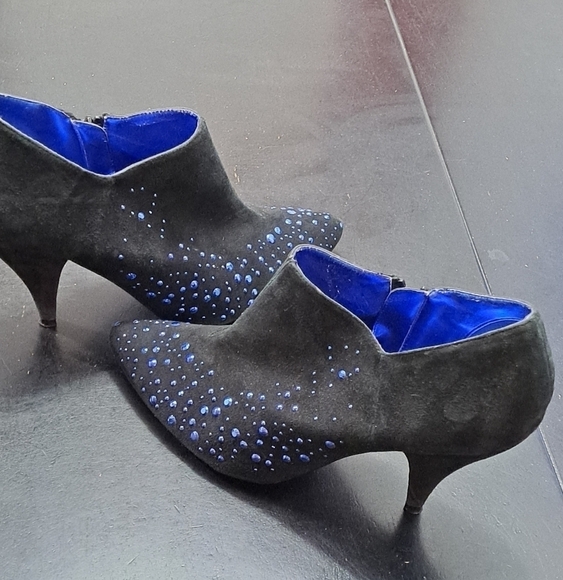 Sigerson Morrison Suede Booties With Blue Gems - Picture 1 of 10